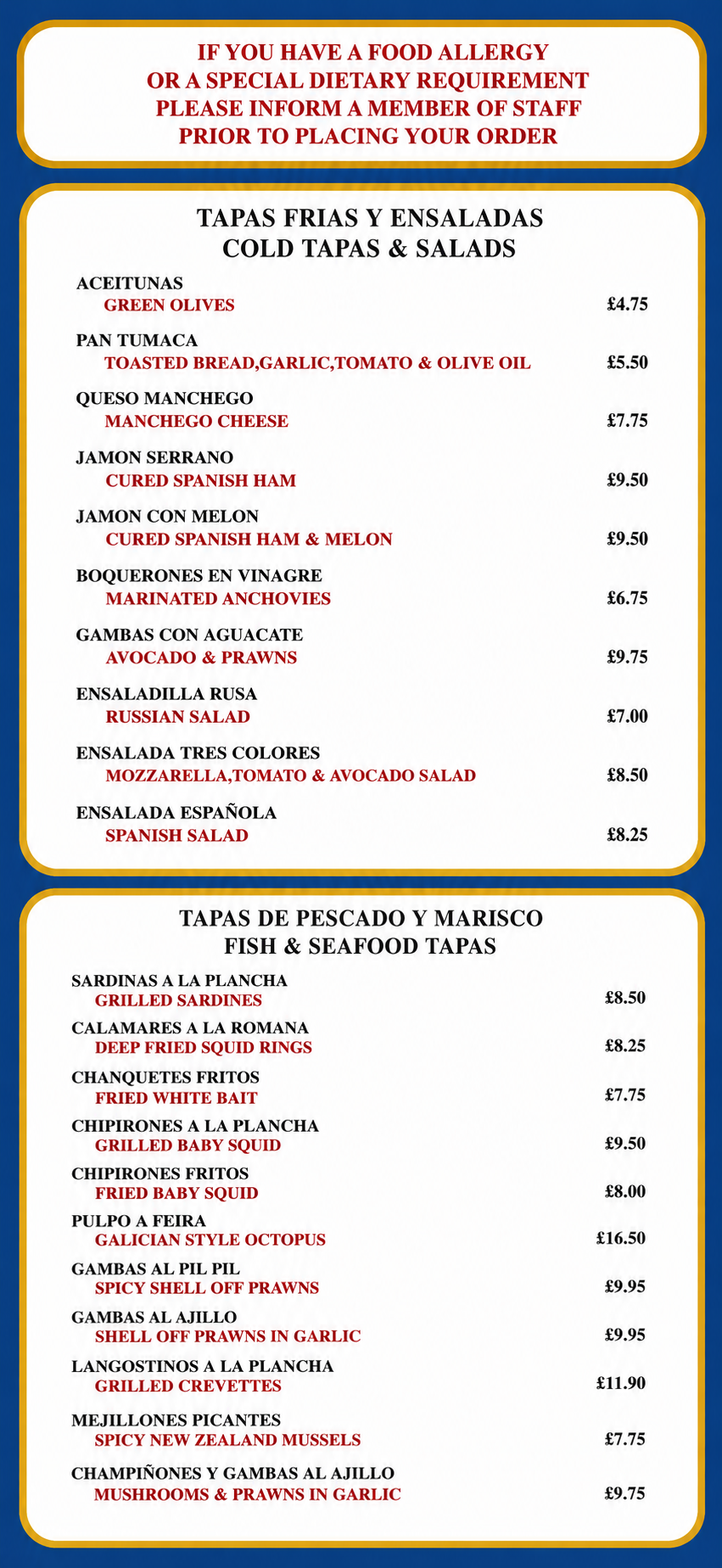 La Farola menu page 2